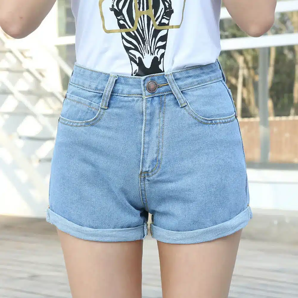 Casual 2018 New Korean Style Summer Vintage High Waisted Denim Women Shorts Plus Size Slim Stretch Turn Ups Female Jeans Shorts 8