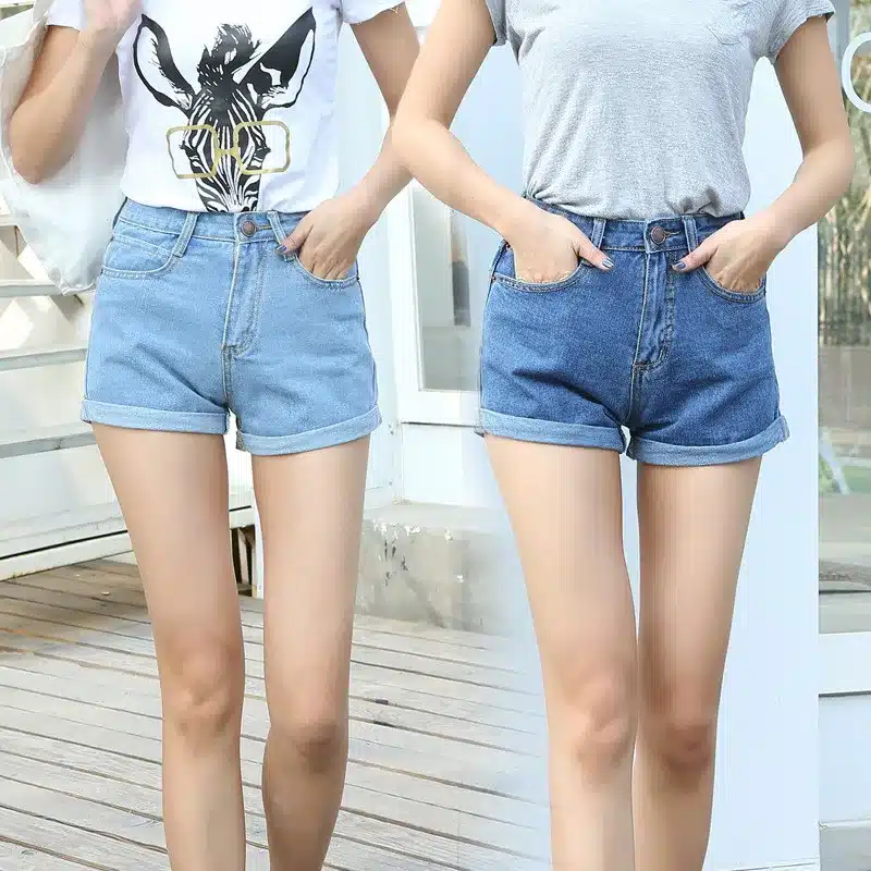 Casual 2018 New Korean Style Summer Vintage High Waisted Denim Women Shorts Plus Size Slim Stretch Turn Ups Female Jeans Shorts 17