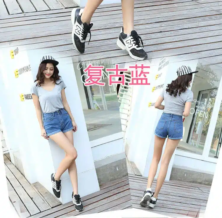 Casual 2018 New Korean Style Summer Vintage High Waisted Denim Women Shorts Plus Size Slim Stretch Turn Ups Female Jeans Shorts 19