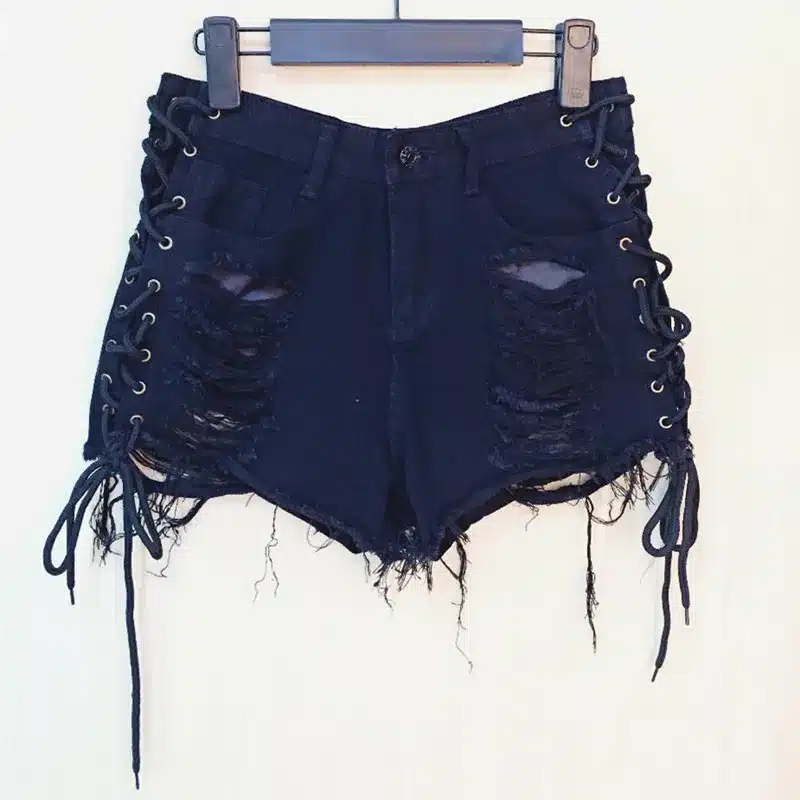 Danjeaner Sexy Ripped Hole Fringe Black Denim Shorts Women Lace Up Casual Pocket Jeans Shorts 2018 Plus Size Summer Hot Shorts 4