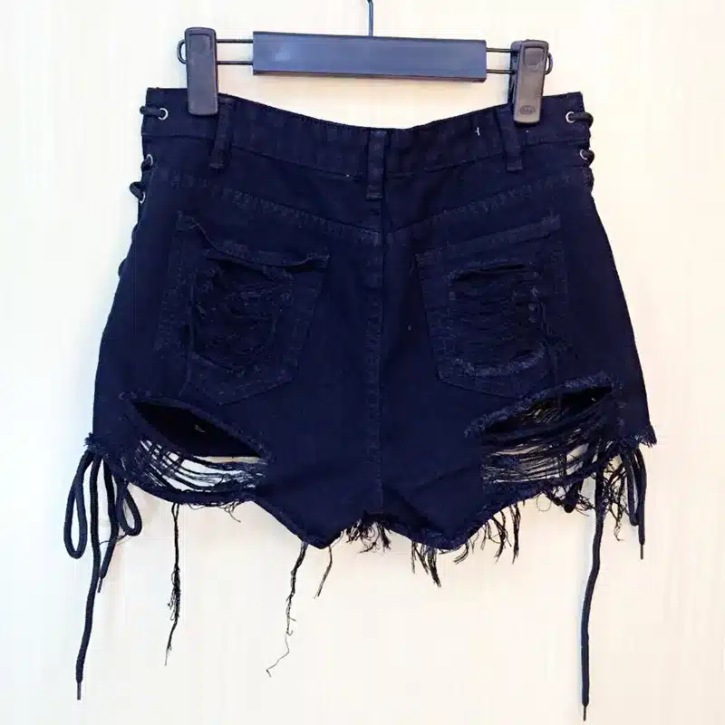 Danjeaner Sexy Ripped Hole Fringe Black Denim Shorts Women Lace Up Casual Pocket Jeans Shorts 2018 Plus Size Summer Hot Shorts 5