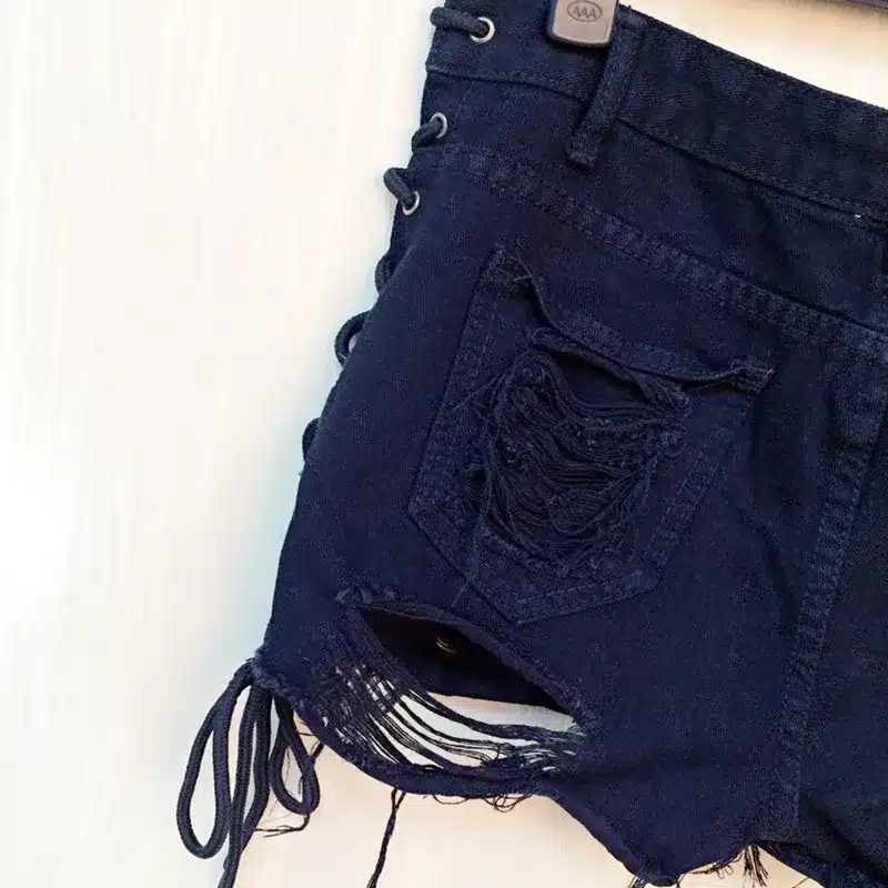 Danjeaner Sexy Ripped Hole Fringe Black Denim Shorts Women Lace Up Casual Pocket Jeans Shorts 2018 Plus Size Summer Hot Shorts 7