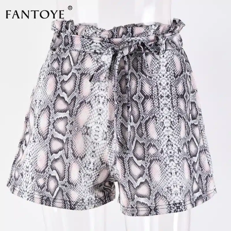 Fantoye Snake Print High Waist Shorts Women 2018 Autumn Paper Bag Sexy Elegant Fashion Lace Up Ruffle Mini Ladies Shorts Skirts 27