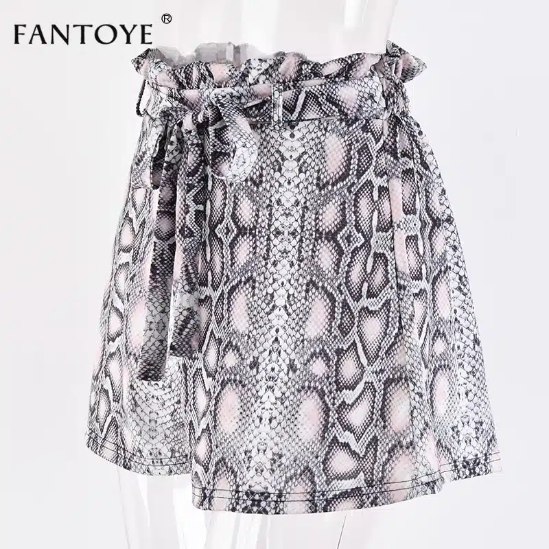 Fantoye Snake Print High Waist Shorts Women 2018 Autumn Paper Bag Sexy Elegant Fashion Lace Up Ruffle Mini Ladies Shorts Skirts 28
