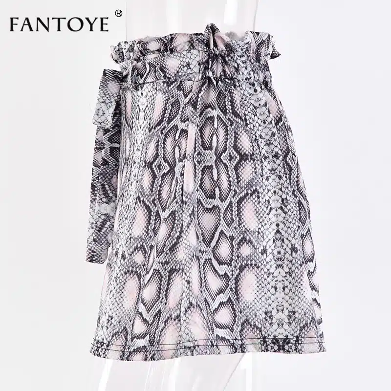 Fantoye Snake Print High Waist Shorts Women 2018 Autumn Paper Bag Sexy Elegant Fashion Lace Up Ruffle Mini Ladies Shorts Skirts 29