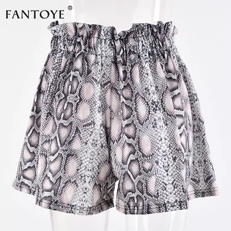 Fantoye Snake Print High Waist Shorts Women 2018 Autumn Paper Bag Sexy Elegant Fashion Lace Up Ruffle Mini Ladies Shorts Skirts 30