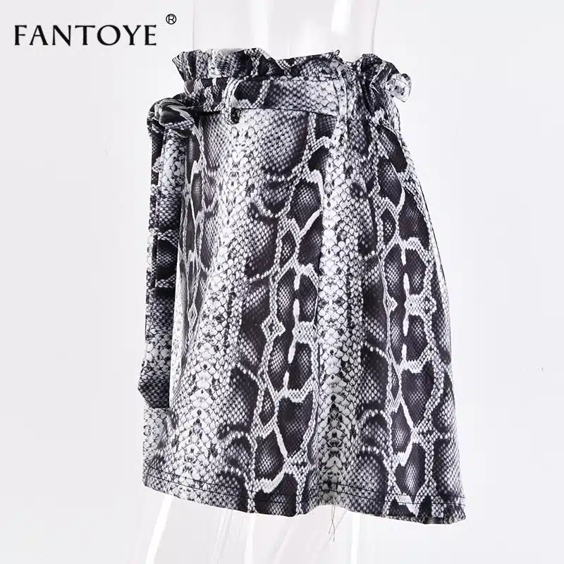 Fantoye Snake Print High Waist Shorts Women 2018 Autumn Paper Bag Sexy Elegant Fashion Lace Up Ruffle Mini Ladies Shorts Skirts 33
