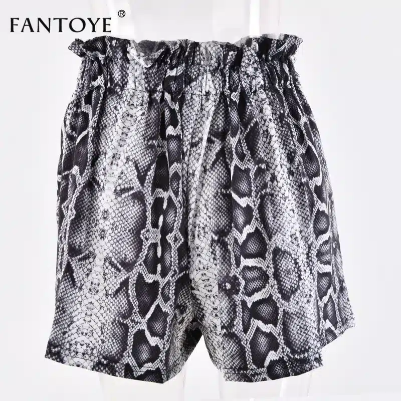 Fantoye Snake Print High Waist Shorts Women 2018 Autumn Paper Bag Sexy Elegant Fashion Lace Up Ruffle Mini Ladies Shorts Skirts 34