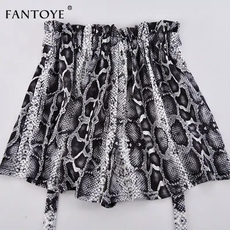 Fantoye Snake Print High Waist Shorts Women 2018 Autumn Paper Bag Sexy Elegant Fashion Lace Up Ruffle Mini Ladies Shorts Skirts 35