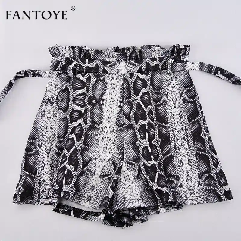 Fantoye Snake Print High Waist Shorts Women 2018 Autumn Paper Bag Sexy Elegant Fashion Lace Up Ruffle Mini Ladies Shorts Skirts 36