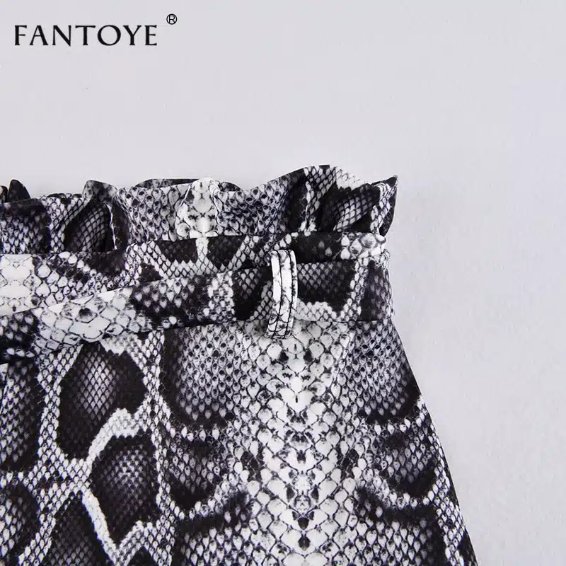 Fantoye Snake Print High Waist Shorts Women 2018 Autumn Paper Bag Sexy Elegant Fashion Lace Up Ruffle Mini Ladies Shorts Skirts 37