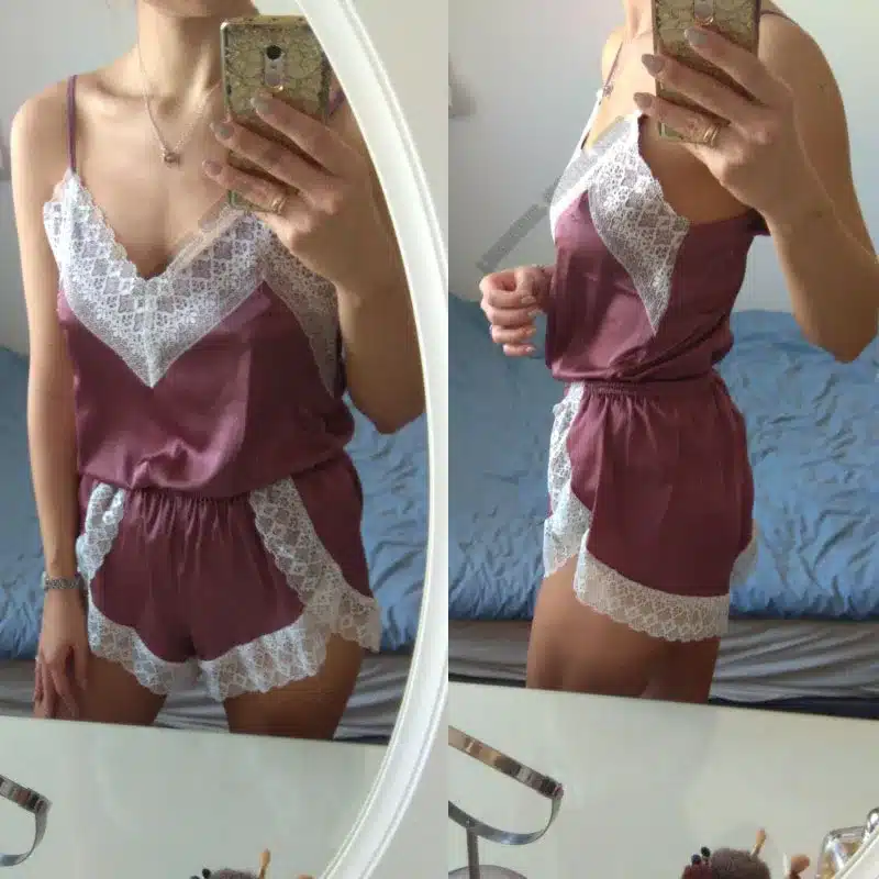 Lisacmvpnel Sexy Patchwork Lace Women Shorts Pajama Set Breathable Spaghetti Strap Female Lingerie 2