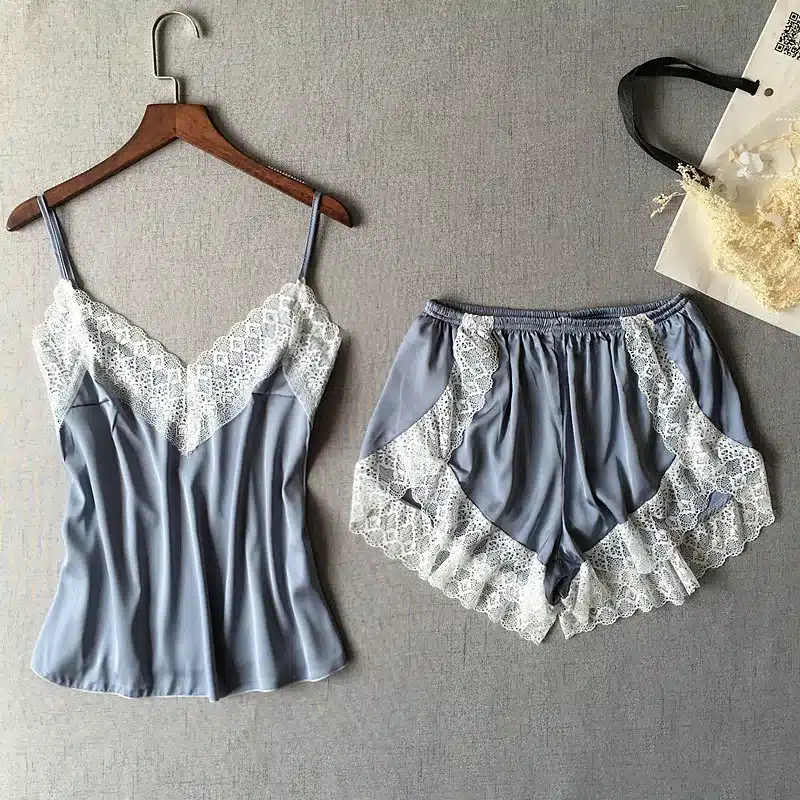 Lisacmvpnel Sexy Patchwork Lace Women Shorts Pajama Set Breathable Spaghetti Strap Female Lingerie 3
