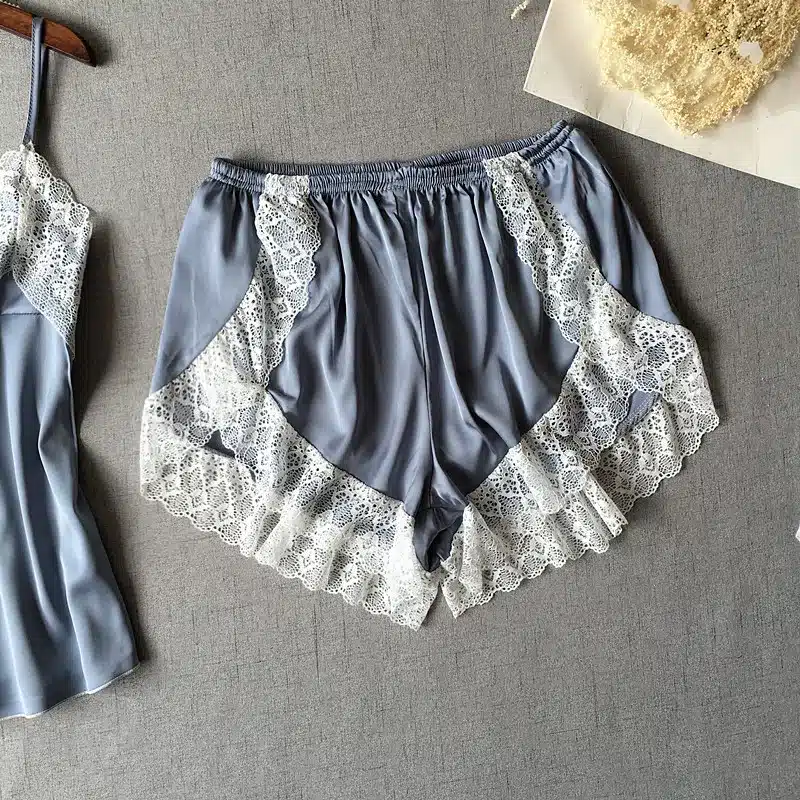 Lisacmvpnel Sexy Patchwork Lace Women Shorts Pajama Set Breathable Spaghetti Strap Female Lingerie 4