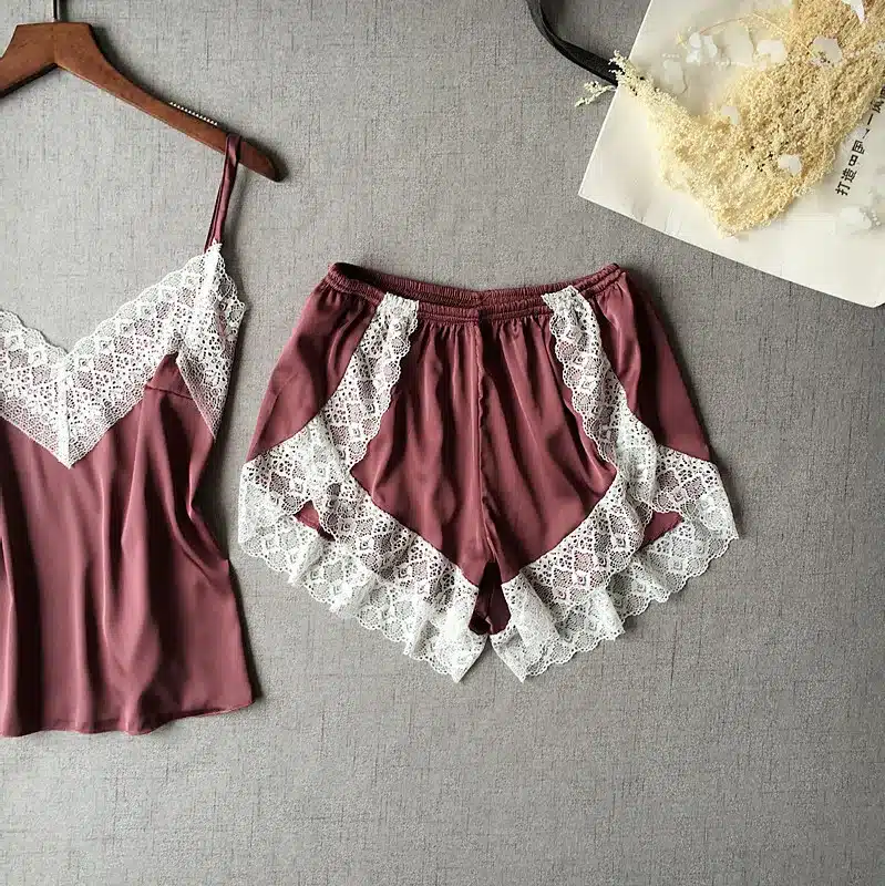 Lisacmvpnel Sexy Patchwork Lace Women Shorts Pajama Set Breathable Spaghetti Strap Female Lingerie 8