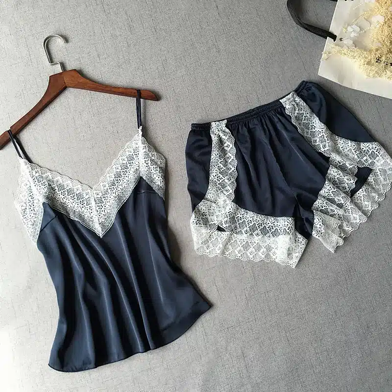 Lisacmvpnel Sexy Patchwork Lace Women Shorts Pajama Set Breathable Spaghetti Strap Female Lingerie 12