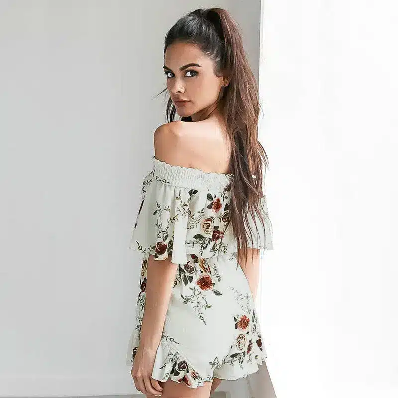 Women top quality Sexy white summer Floral Print off shoulder Bodycon rompers womens jumpsuit Women Elegant shorts Overalls 48 9