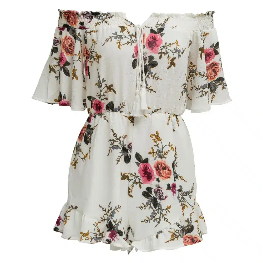 Women top quality Sexy white summer Floral Print off shoulder Bodycon rompers womens jumpsuit Women Elegant shorts Overalls 48 13