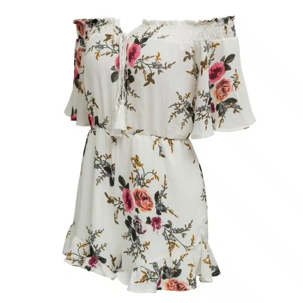 Women top quality Sexy white summer Floral Print off shoulder Bodycon rompers womens jumpsuit Women Elegant shorts Overalls 48 14