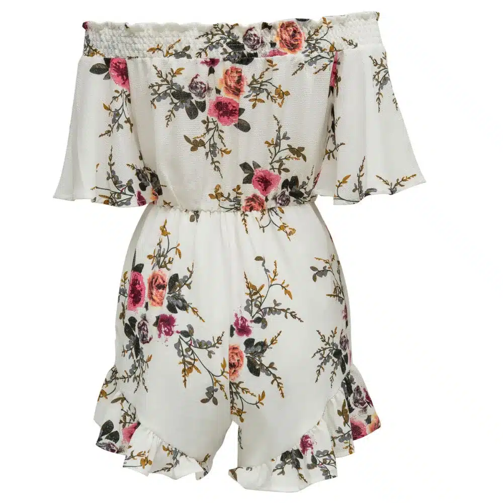 Women top quality Sexy white summer Floral Print off shoulder Bodycon rompers womens jumpsuit Women Elegant shorts Overalls 48 15