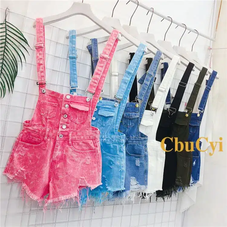 CbuCyi Fashion Denim Overalls for Women Jumpsuit Female Denim Rompers Womens Playsuit Salopette Straps Overalls Shorts Rompers 4