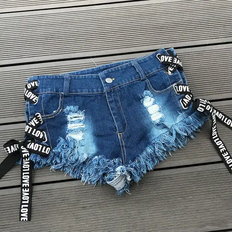 2018 Sexy Low Waist Bandage Denim Ripped Hole Short Jeans Mini Skinny Sexy Club DJ Dance Shorts New White Blue Black 15