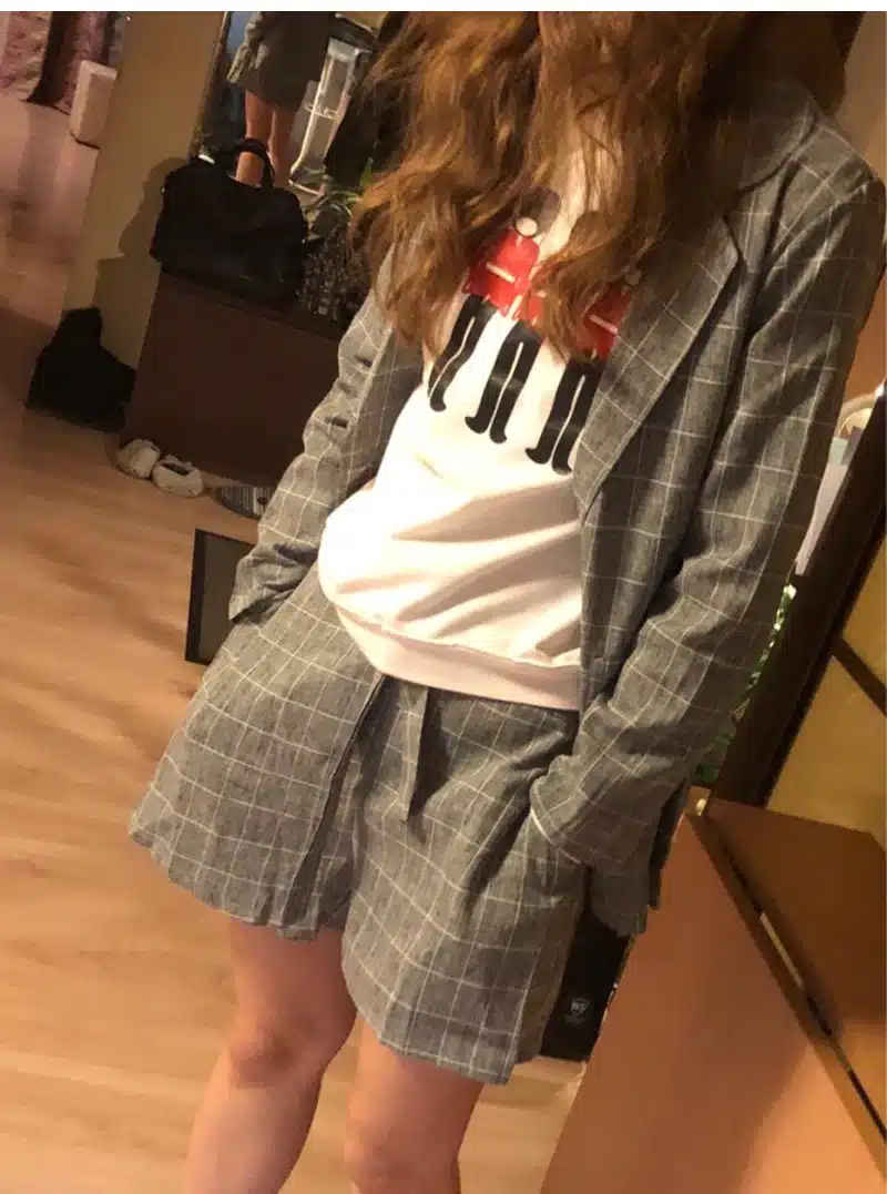 Trytree Spring summer Women two piece set Casual tops + shorts plus size plaid Top Female Office Suit Set Women's 2 Piece Set 37