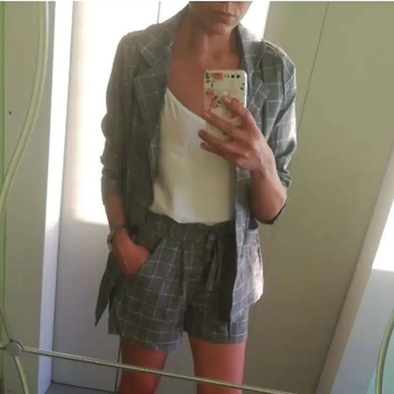 Trytree Spring summer Women two piece set Casual tops + shorts plus size plaid Top Female Office Suit Set Women's 2 Piece Set 42