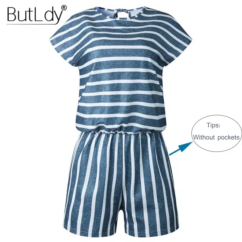 Striped Loose Playsuits Bodysuit Rompers Women Summer 2019 Casual Beach Jumpsuit Shorts Short Sleeve Elegant Overalls For Women 15