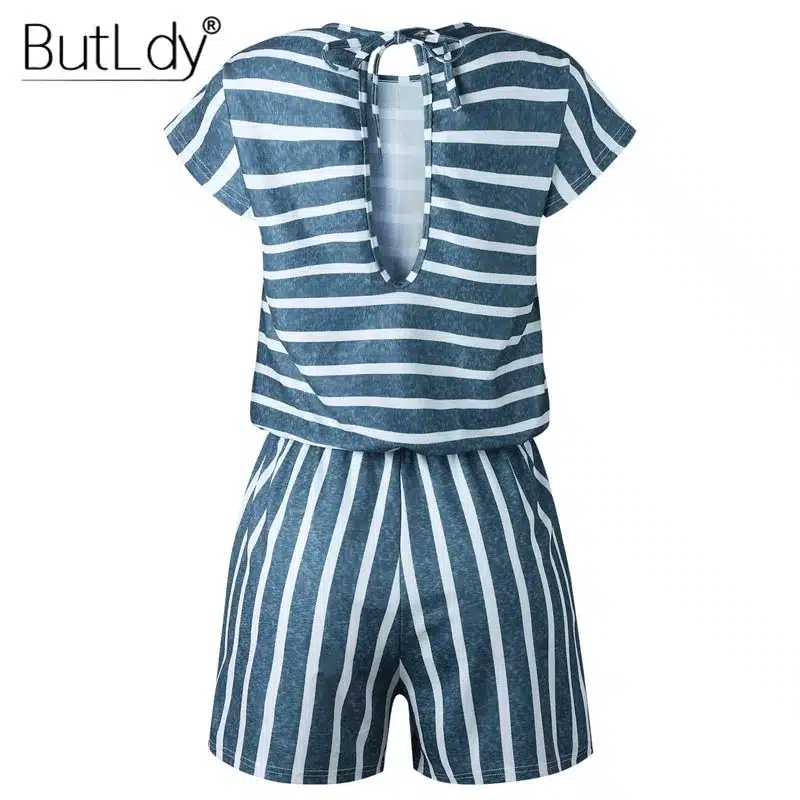 Striped Loose Playsuits Bodysuit Rompers Women Summer 2019 Casual Beach Jumpsuit Shorts Short Sleeve Elegant Overalls For Women 16