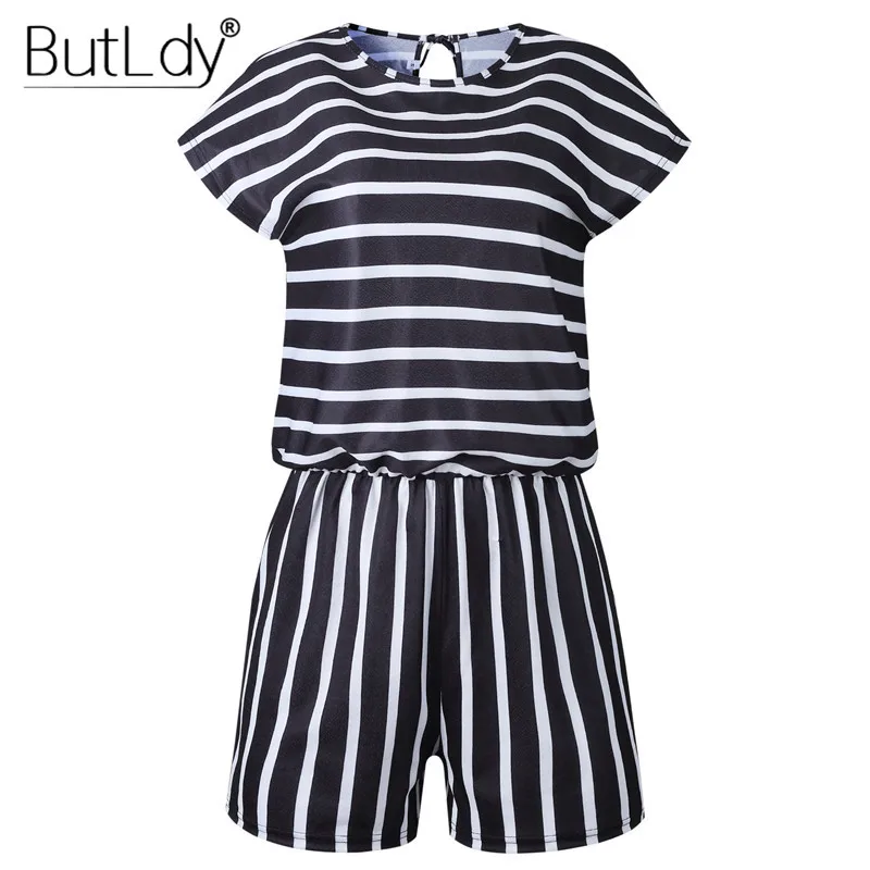 Striped Loose Playsuits Bodysuit Rompers Women Summer 2019 Casual Beach Jumpsuit Shorts Short Sleeve Elegant Overalls For Women 19