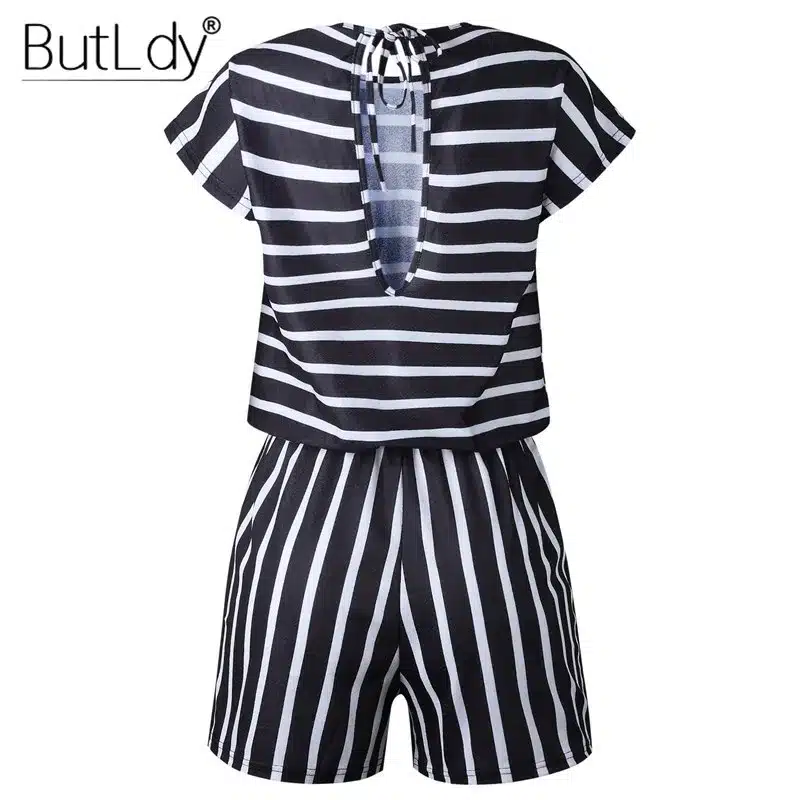 Striped Loose Playsuits Bodysuit Rompers Women Summer 2019 Casual Beach Jumpsuit Shorts Short Sleeve Elegant Overalls For Women 20