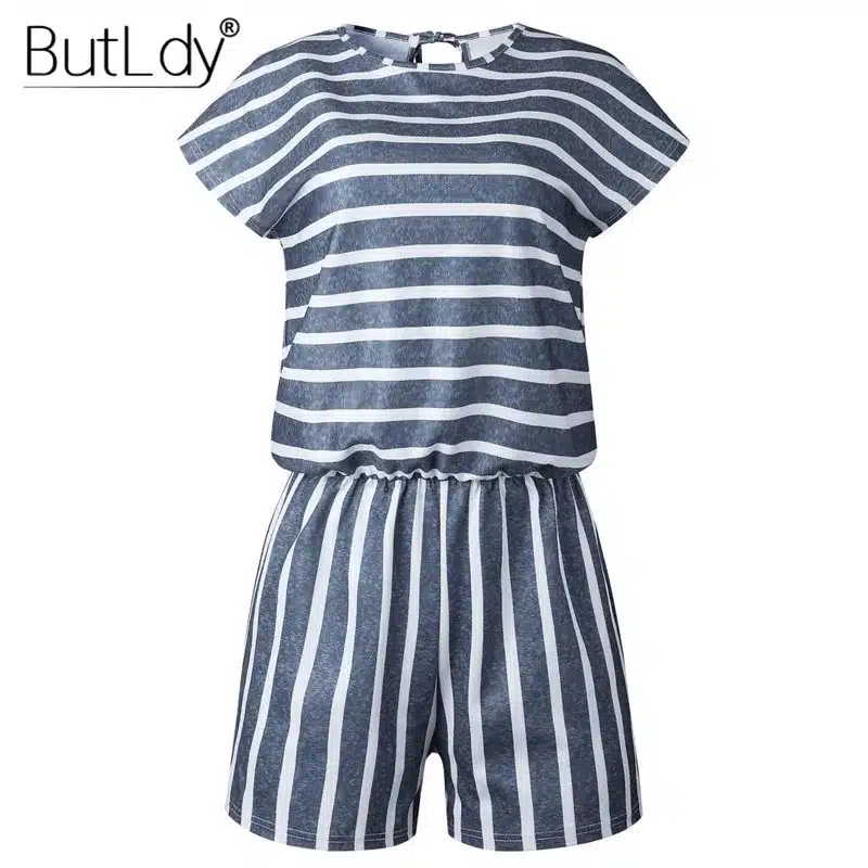 Striped Loose Playsuits Bodysuit Rompers Women Summer 2019 Casual Beach Jumpsuit Shorts Short Sleeve Elegant Overalls For Women 23