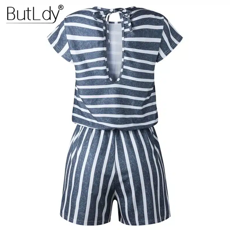 Striped Loose Playsuits Bodysuit Rompers Women Summer 2019 Casual Beach Jumpsuit Shorts Short Sleeve Elegant Overalls For Women 24