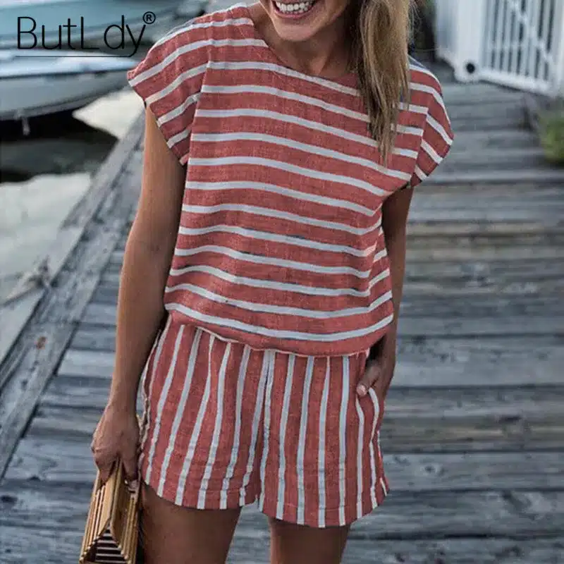 Striped Loose Playsuits Bodysuit Rompers Women Summer 2019 Casual Beach Jumpsuit Shorts Short Sleeve Elegant Overalls For Women 26