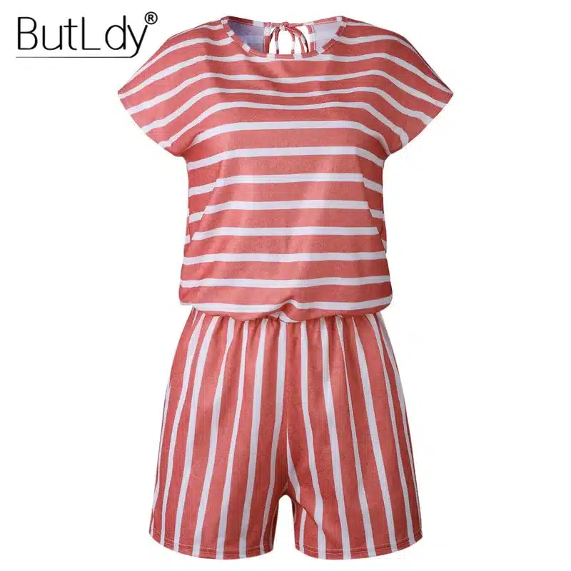 Striped Loose Playsuits Bodysuit Rompers Women Summer 2019 Casual Beach Jumpsuit Shorts Short Sleeve Elegant Overalls For Women 27