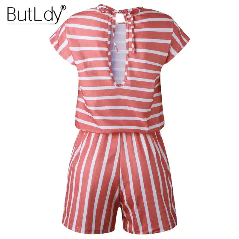 Striped Loose Playsuits Bodysuit Rompers Women Summer 2019 Casual Beach Jumpsuit Shorts Short Sleeve Elegant Overalls For Women 28