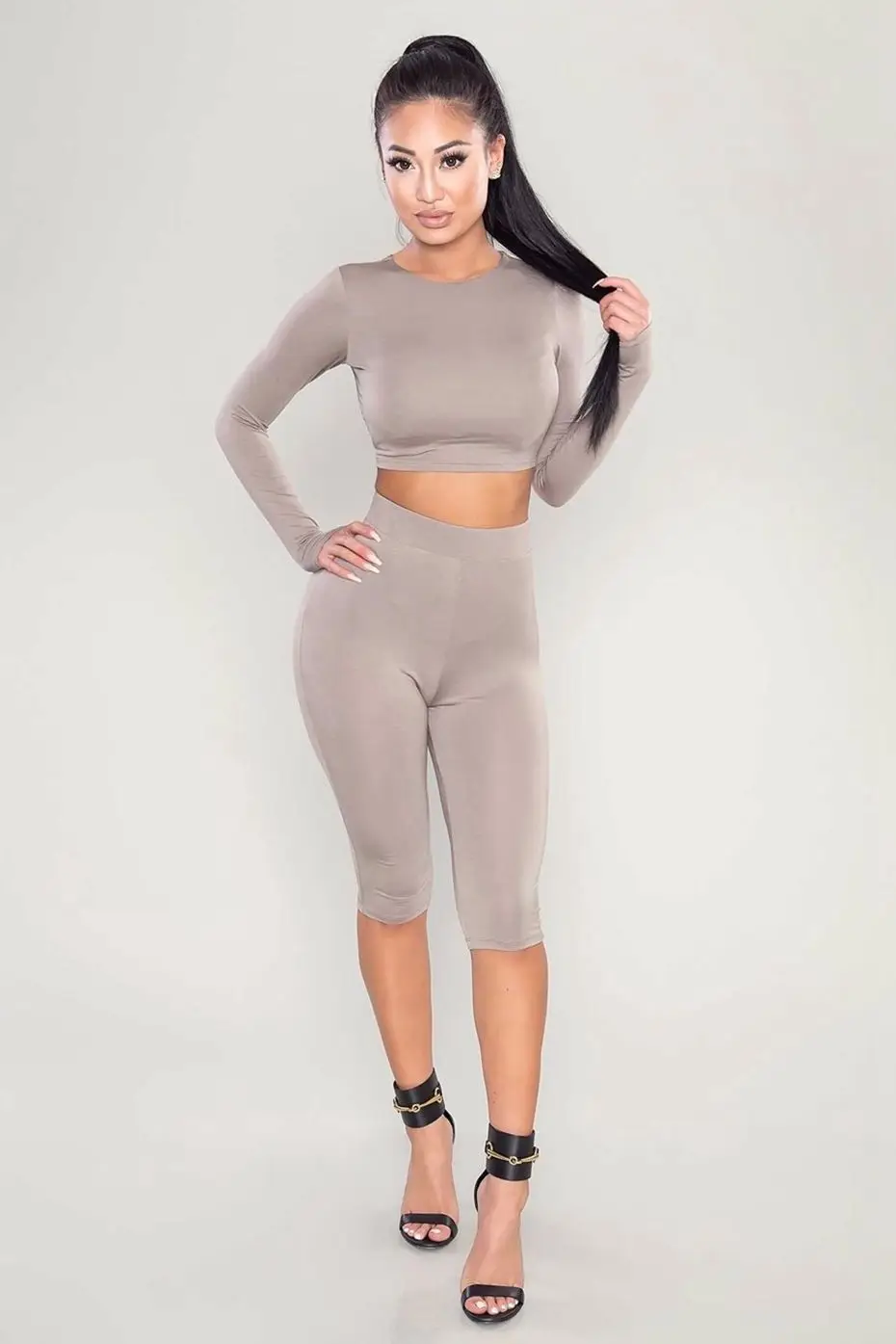 HAOYUAN 2 Piece Set Women Sexy Long Sleeve Top+Biker Shorts Track Suit Bodycon Tracksuit Casual Two Pieces Outfits Sweatsuit 23