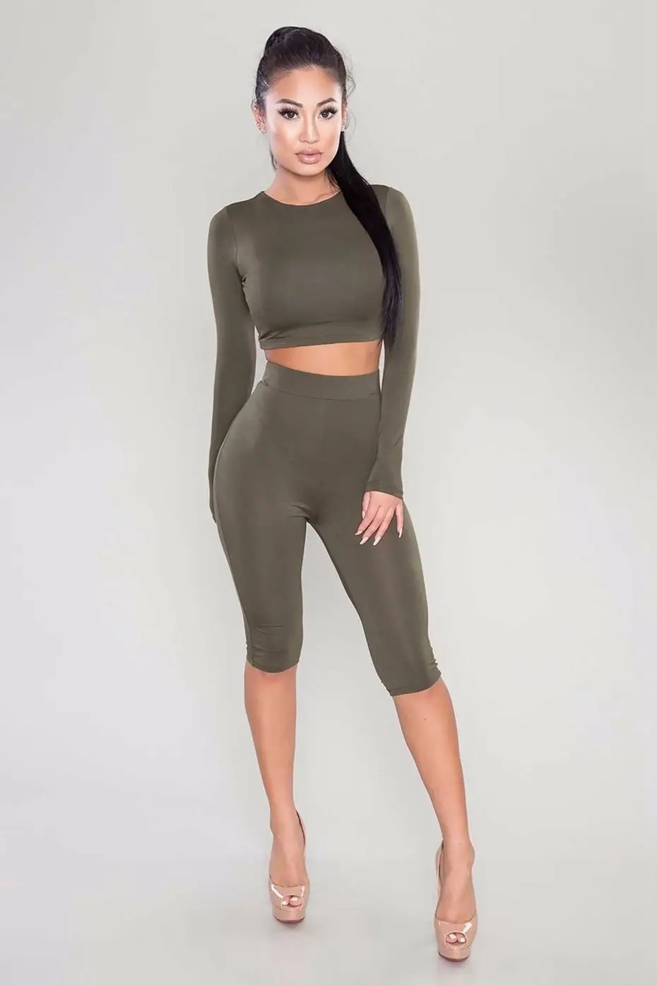 HAOYUAN 2 Piece Set Women Sexy Long Sleeve Top+Biker Shorts Track Suit Bodycon Tracksuit Casual Two Pieces Outfits Sweatsuit 25