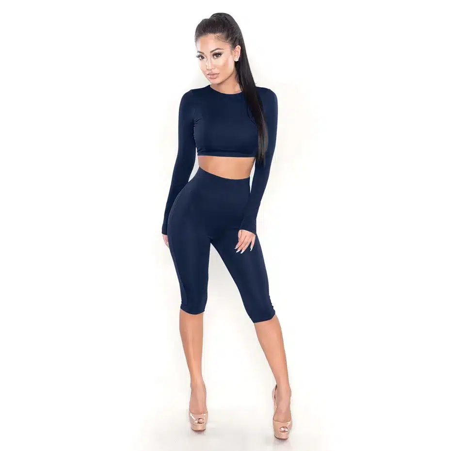 HAOYUAN 2 Piece Set Women Sexy Long Sleeve Top+Biker Shorts Track Suit Bodycon Tracksuit Casual Two Pieces Outfits Sweatsuit 31