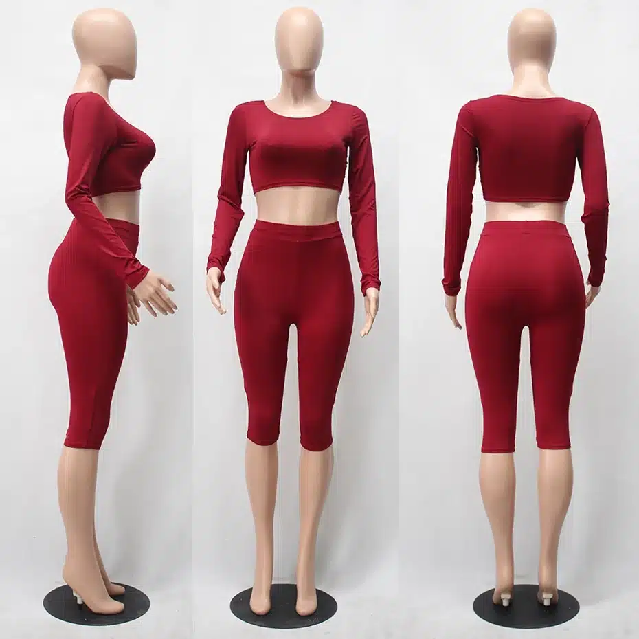 HAOYUAN 2 Piece Set Women Sexy Long Sleeve Top+Biker Shorts Track Suit Bodycon Tracksuit Casual Two Pieces Outfits Sweatsuit 44