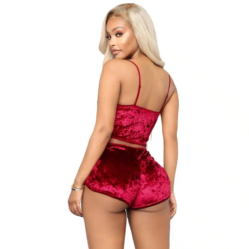 Adogirl Women Velvet Tracksuit Sexy V Neck Spaghetti Straps Crop Top + Shorts Fashion Night Club Suits Two Piece Set Outfits 16