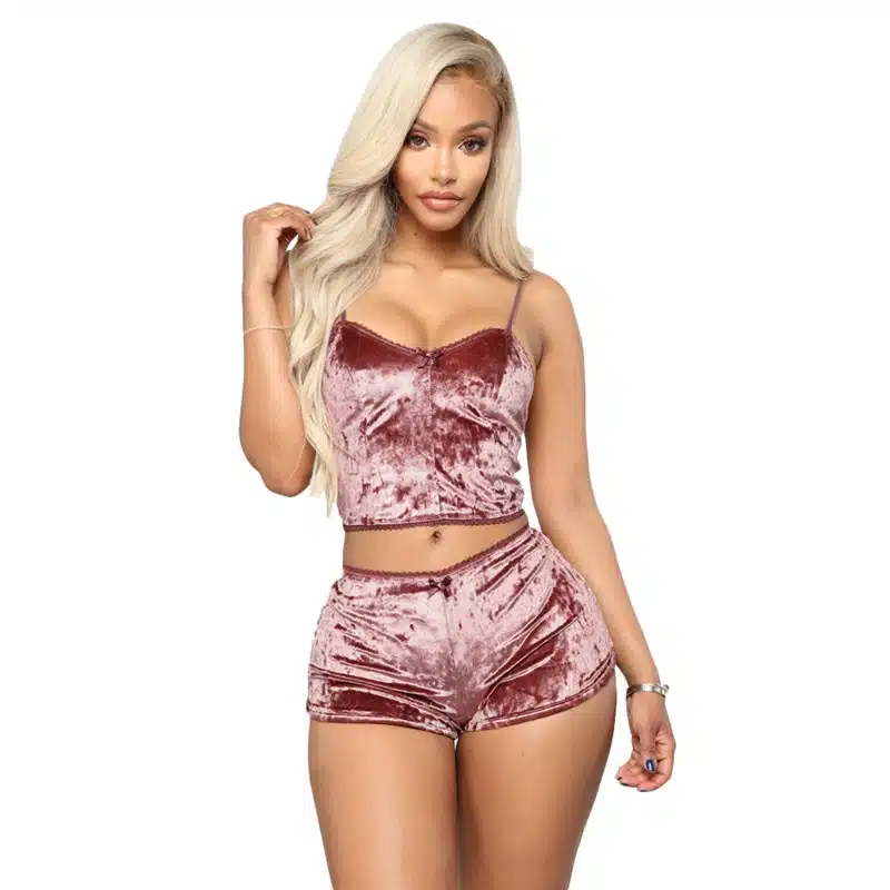 Adogirl Women Velvet Tracksuit Sexy V Neck Spaghetti Straps Crop Top + Shorts Fashion Night Club Suits Two Piece Set Outfits 20