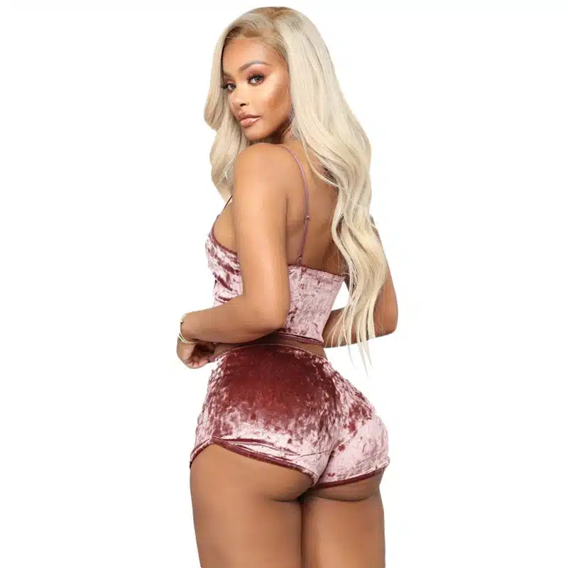 Adogirl Women Velvet Tracksuit Sexy V Neck Spaghetti Straps Crop Top + Shorts Fashion Night Club Suits Two Piece Set Outfits 21