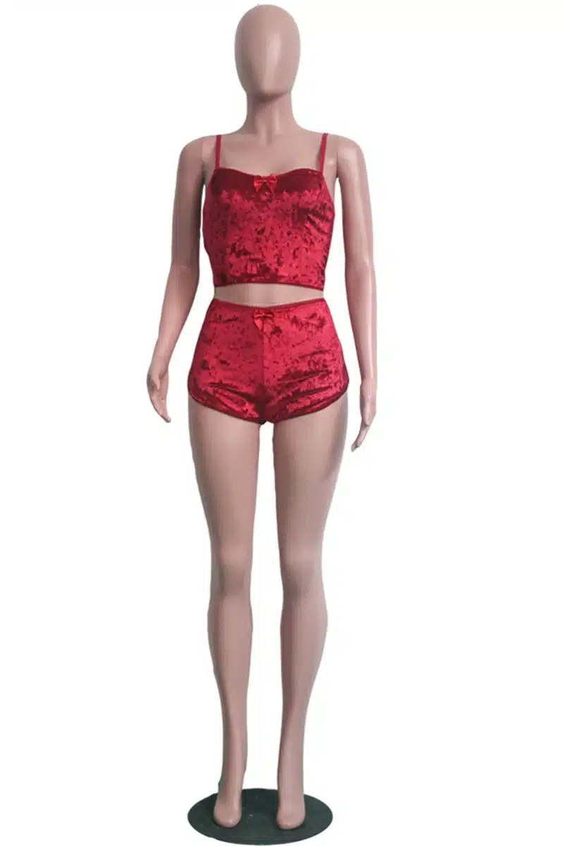 Adogirl Women Velvet Tracksuit Sexy V Neck Spaghetti Straps Crop Top + Shorts Fashion Night Club Suits Two Piece Set Outfits 27