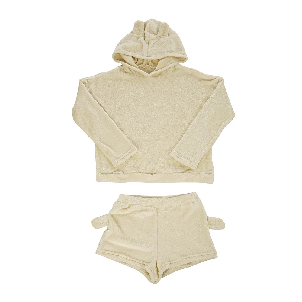 Women Coral Velvet Suit Two Piece Autumn Winter Pajamas Warm Sleepwear Cute Cat Meow Pattern Hoodies Shorts Set VANGULL 2018 New 13