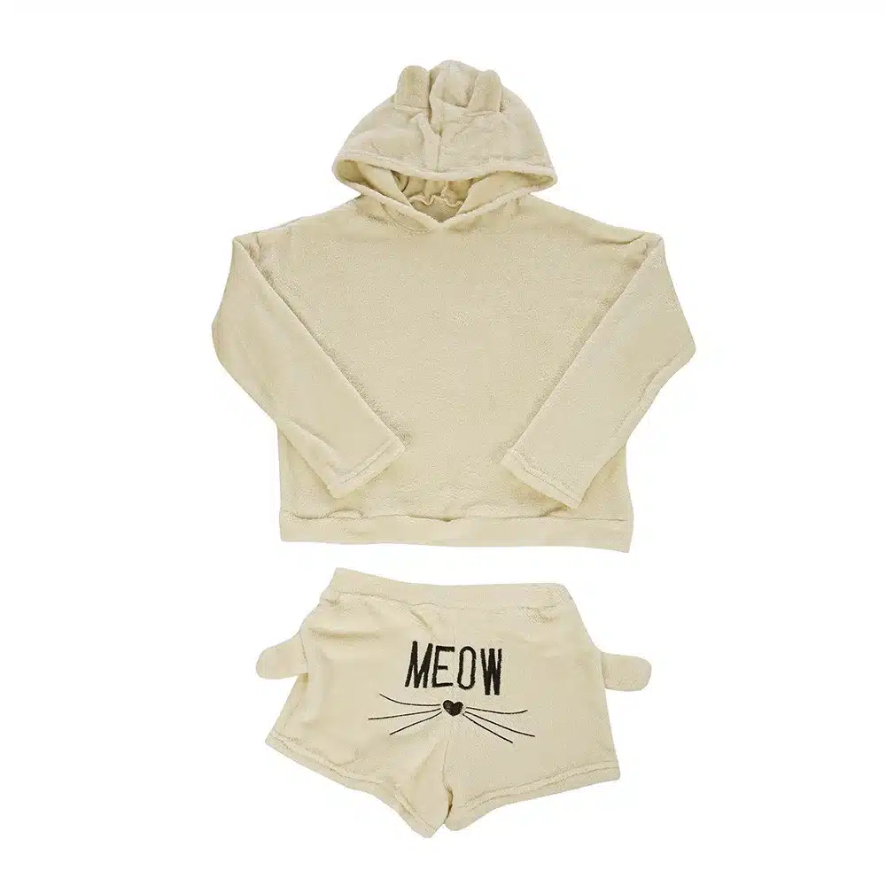 Women Coral Velvet Suit Two Piece Autumn Winter Pajamas Warm Sleepwear Cute Cat Meow Pattern Hoodies Shorts Set VANGULL 2018 New 14