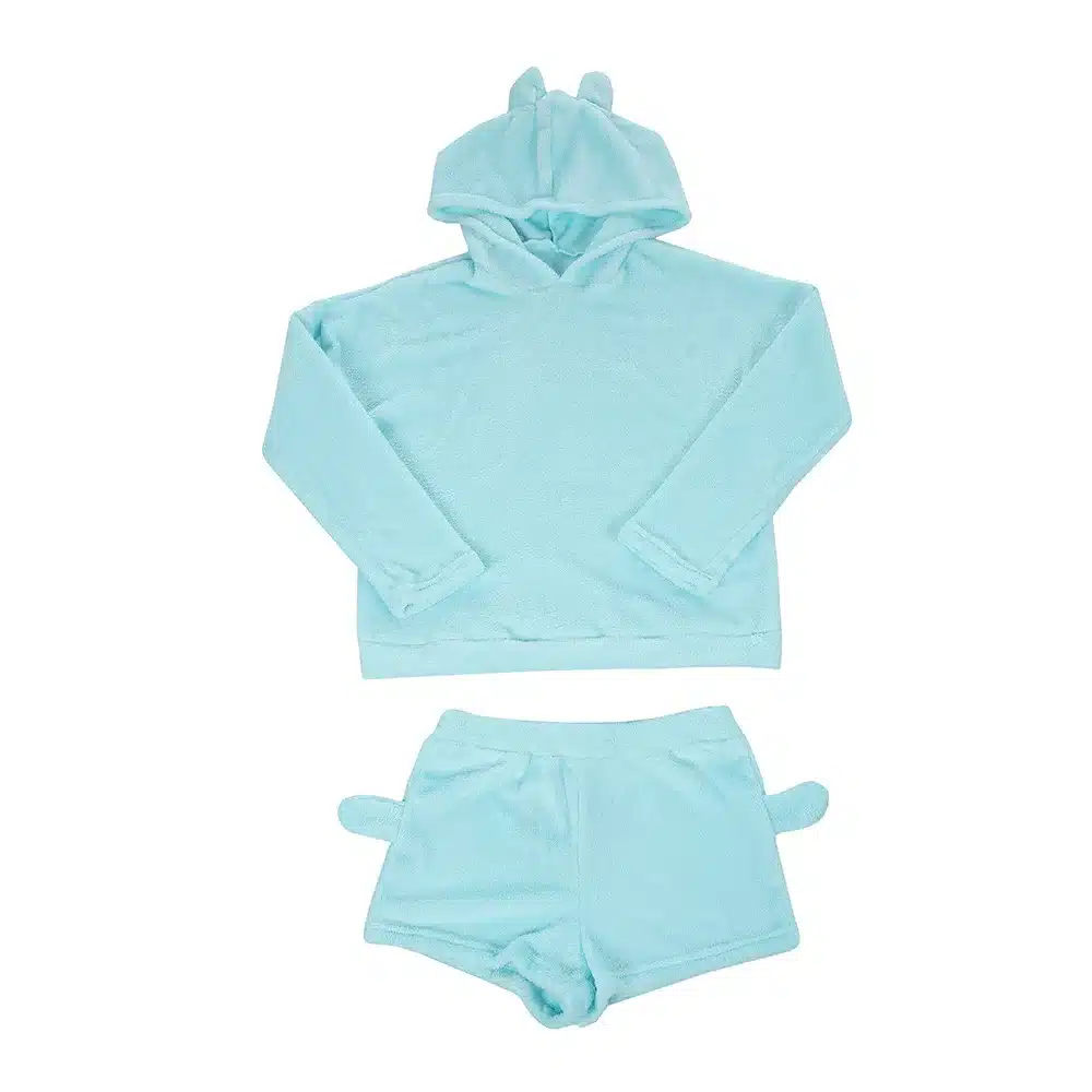 Women Coral Velvet Suit Two Piece Autumn Winter Pajamas Warm Sleepwear Cute Cat Meow Pattern Hoodies Shorts Set VANGULL 2018 New 19
