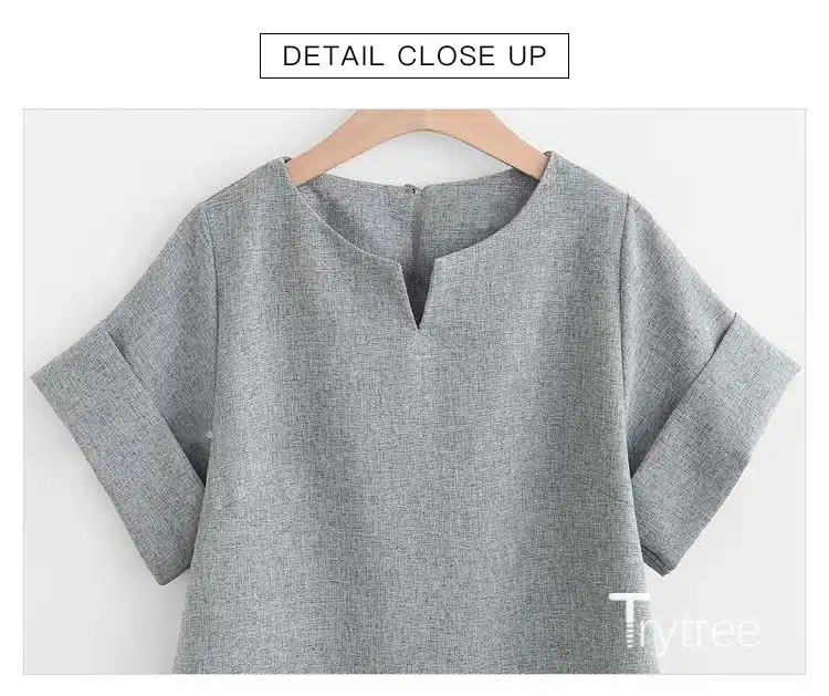 Trytree Spring summer Women two piece set Casual Cotton tops + short Soild Female Office plus size Suit Set Short Sleeve Sets 15