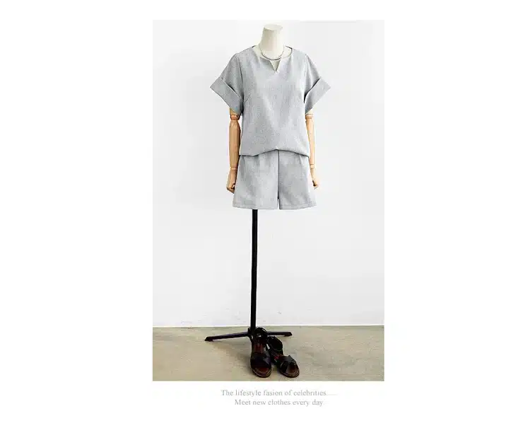 Trytree Spring summer Women two piece set Casual Cotton tops + short Soild Female Office plus size Suit Set Short Sleeve Sets 23